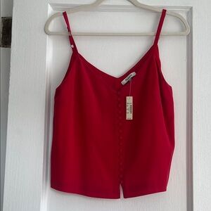 Madewell Red Silk Button-Down Cropped Cami